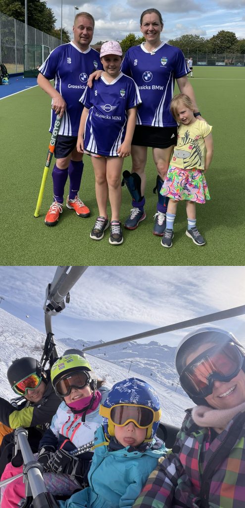 Family photos on hockey pitch and skiing