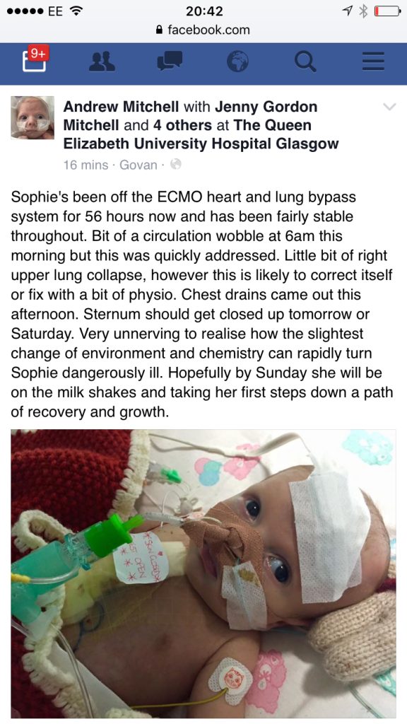 Screenshot image relating to Sophie on ECMO