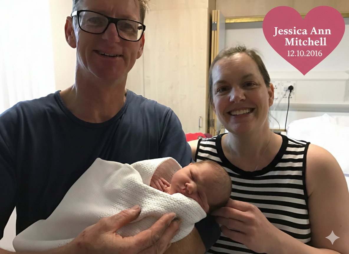 Family photo holding baby Jessica